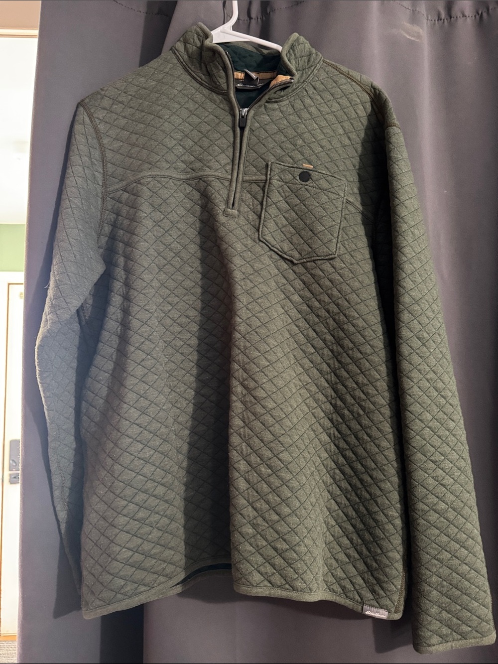 Eddie Bauer Quilted Olive Green 1/4 Zip Pullover Sweater